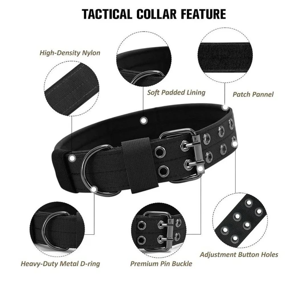 Tactical Dog Collar with Handles, Heavy Duty Metal Buckle Training Collar Size M